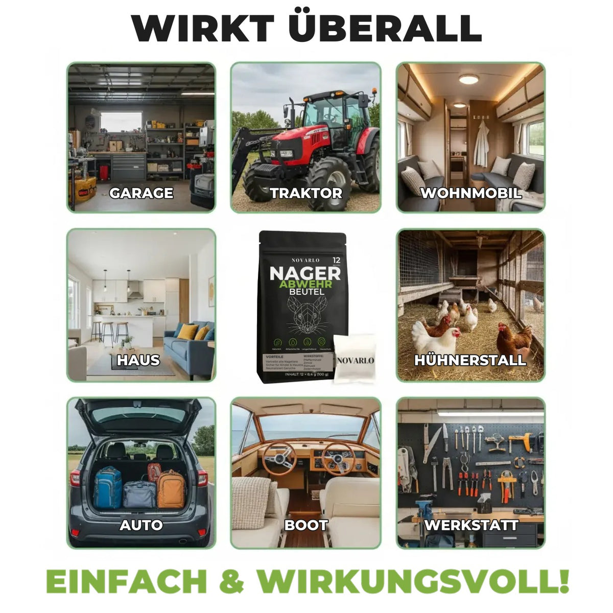 Wirkt überall: Garage, Haus, Auto, Wohnmobil, Stall