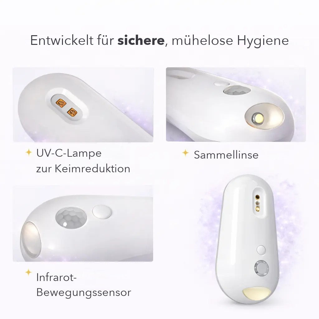 Technik: UV-C-Lampe, Sammellinse und Infrarot-Bewegungssensor